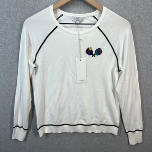 J. Society New York White Pickleball Paddle Knit Sweater Raglan Sleeve 3832 Sz S